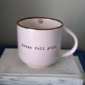 Market Finds 16oz. White/Brown "Happy Fall Y'all" Maple Leaf Coffee Mug